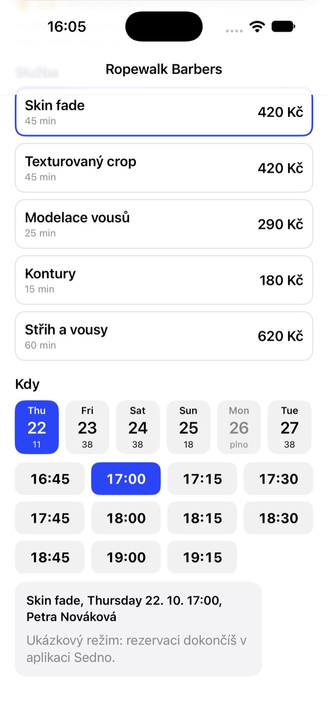 Výběr služby a času u Ropewalk Barbers
